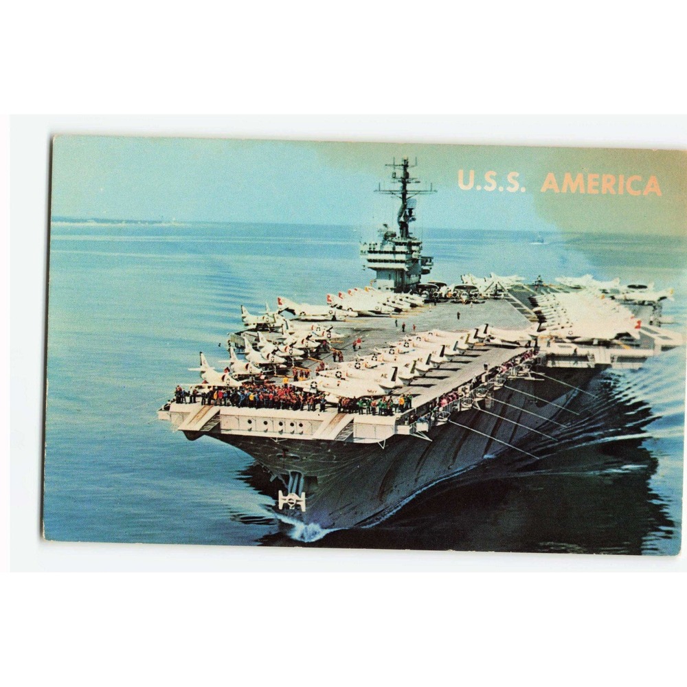 Vintage USS America CVA-66 Aircraft Carrier Postcard Lusterchrome K-18286